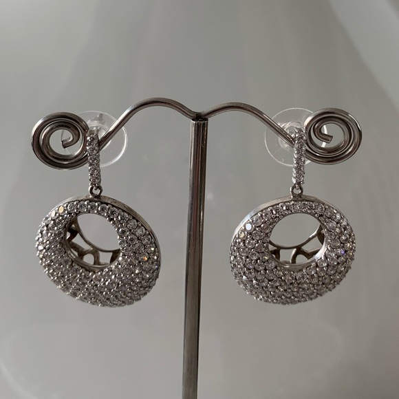 ❤️ Jean Dousset Sterling Silver 925 Pave CZ Dangle Earrings. Gorgeous - Picture 2 of 8